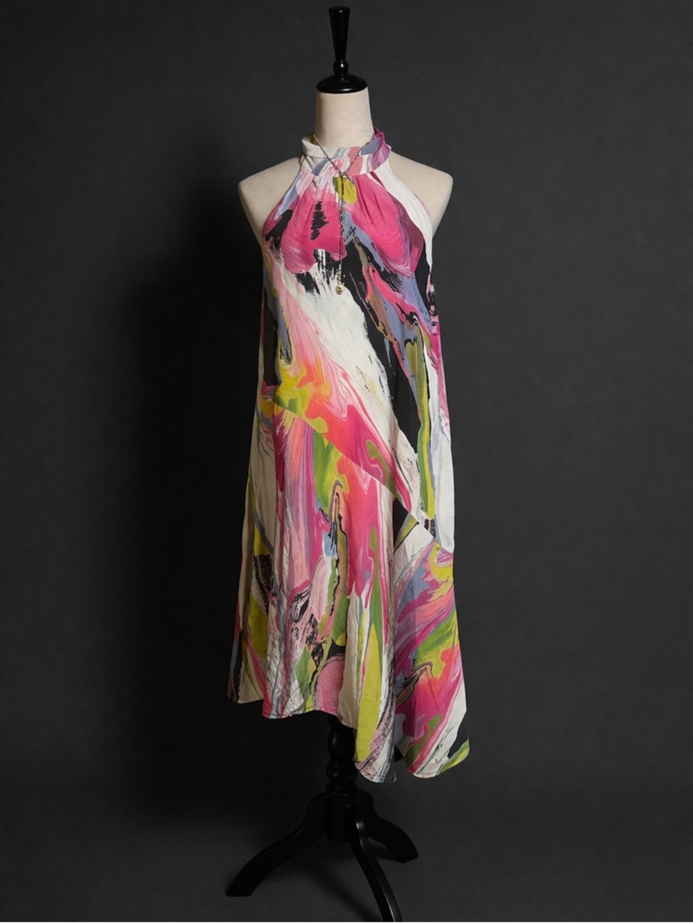 Anthropologie Abstract Marble Halter Midi Dress Asymmetrical Hem - Picture 4 of 5